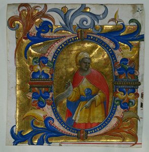 Initiale D[eus in loco] mit einem Propheten, aus einem Graduale ausgeschnitten, 1409-10