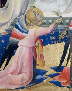 Kniender Engel, (Detail) aus dem zentralen Panel der Krönung der Jungfrau von Lorenzo Monaco (ca. 1370-1425), Tempera und Gold auf Panel, 506x4475 cm
