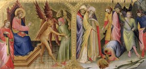 St. Jakobus und Hermogenes und das Martyrium des St. Jakobus, Predella-Panel eines Altars für die Nobili-Kapelle in Santa Maria degli Angeli, Florenz von Lorenzo Monaco