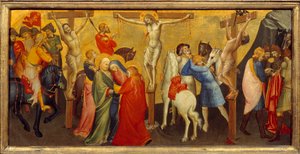 Die Kreuzigung (zentraler Teil des Predellen-Altars für die Nobili-Kapelle der Kirche Santa Maria degli Angeli in Florenz). Gemälde von Lorenzo Monaco (1365/70 - 1425) von Lorenzo Monaco