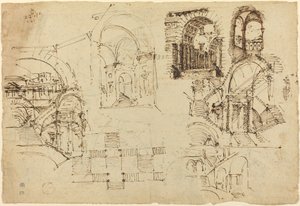 Entwürfe für palastartige Treppen [recto] von Lorenzo Sacchetti