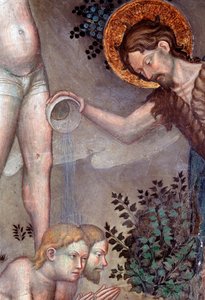 Johannes der Täufer tauft die Menge im Jordan, Detail (Fresko)