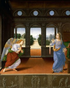 Die Verkündigung und drei Geschichten aus Genesis c.1480-85