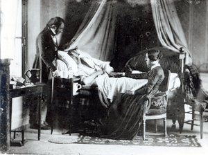 Der Besuch des Arztes beim Patienten, ca. 1840-50 (Schwarzweißfoto) von Louis Adolphe Humbert de Mollard