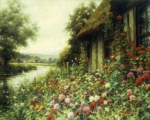 Blühende Blumen vor einem Cottage von Louis Aston Knight