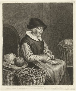 Alte Frau beim Bohnenputzen von Louis Bernard Coclers