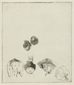 Studienblatt mit sechs Köpfen von Louis Bernard Coclers