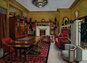 Studierzimmer von Leon Bouchet, Aquarell Libis für Le Confotable, Frankreich, 20. Jahrhundert von Louis Bouchet