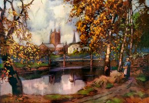 Kathedrale von Hereford, vom Flussspaziergang, Herefordshire, 1924-1926