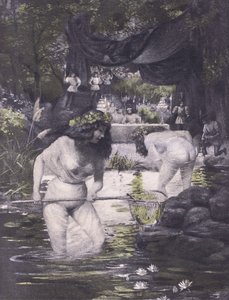Ginerva und Isotta, Illustration aus Decameron von Boccaccio, veröffentlicht von Navarre Society 1930er Jahre (Lithographie) von Louis Chalon