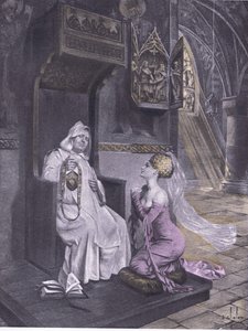 Die Dame und der Mönch, Illustration aus Decameron von Boccaccio, veröffentlicht von Navarre Society 1930er Jahre (Lithographie)