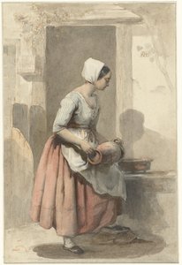 Mädchen mit einem Krug am Eingang eines Hauses von Louis Chantal