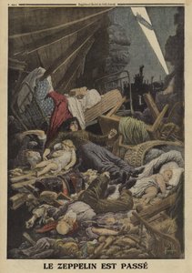Familie bei einem Bombenangriff eines deutschen Zeppelins getötet, Erster Weltkrieg, 1916 von Louis Charles (after) Bombled