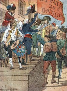 Französische Revolutionskriege: Freiwillige Einberufungen nach den Niederlagen Frankreichs im Krieg zwischen revolutionärem Frankreich und konterrevolutionären Monarchien, die französische Versammlung proklamiert die Gefahr für das Vaterland, 22. Juli 1792 von Louis Charles Bombled
