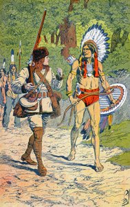 Französische Fallensteller mit Indianern in Amerika