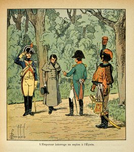 Illustration von Louis Bombled (1862-1927) aus dem Buch „Das Memorial von St. Helena“ von Graf Emmanuel de Las Cases (1766-1842): Kaiser Napoleon verhört einen Spion im Elysee