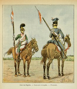 Illustration aus dem Buch „The Memorial of Saint Helene“ von Graf Emmanuel de Las Cases: Leichte Kavallerie der Garde: Französischer und polnischer Lanzenreiter