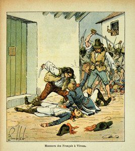 Illustration von Louis Bombled (1862-1927) aus dem Buch „Das Memorial von Saint Helena“ von Graf Emmanuel de Las Cases (1766-1842): Massaker an französischen Soldaten in Verona, Privatbesitz