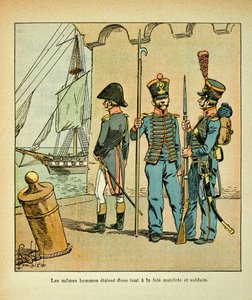 Illustration von Louis Bombled aus dem Buch „Das Memorial von Saint Helene“ von Graf Emmanuel de Las Cases: Französischer Matrose und Soldat von Louis Charles Bombled