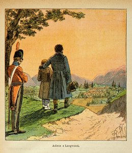 Illustration von Louis Bombled aus dem Buch „Das Memorial von Saint Helene“ von Graf Emmanuel de Las Cases: Abschied von Las Cases und seinem Sohn in Longwood