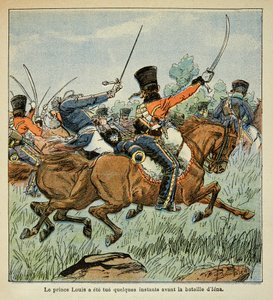 Illustration aus dem Buch „The Memorial of Saint Helene“ von Graf Emmanuel de Las Cases: Tod von Prinz Louis Ferdinand von Preußen während der Schlacht von Saalfeld am 10. Oktober von Louis Charles Bombled