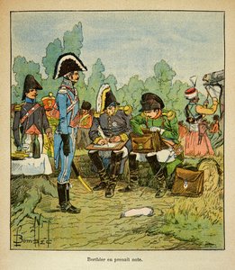 Der Marschall Louis Alexandre Berthier notiert die Befehle Napoleons, aus dem Buch „The Memorial of Saint Helene“ von Graf Emmanuel de Las Cases