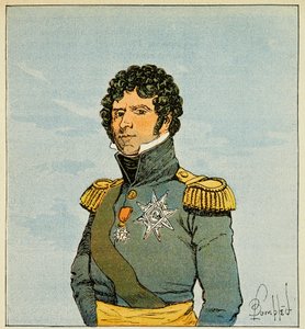 Illustration von Louis Bombled (1862-1927) aus dem Buch „Das Memorial von Saint Helena“ von Graf Emmanuel de Las Cases (1766-1842): Porträt von Marschall Jean Baptiste Bernadotte (1763-1844), bekannt als Sergeant Belle-Leg, Prinz von Ponte Corvo, König von