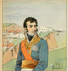 Illustration von Louis Bombled aus dem Buch „Das Memorial von Saint Helene“ von Graf Emmanuel de Las Cases: Porträt des Marschalls Auguste Frederic Louis, Herzog von Raguse von Louis Charles Bombled