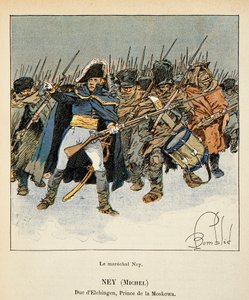 Illustration von Louis Bombled aus dem Buch „Das Memorial von St. Helene“ von Graf Emmanuel de Las Cases: Porträt von Marschall Michel Ney, Herzog von Elchingen, Prinz von Moskova, während des Rückzugs aus Russland, Private Sammlung von Louis Charles Bombled