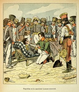 Illustration von Louis Bombled aus dem Buch „Das Memorial von Saint Helene“ von Graf Emmanuel de Las Cases: Tod von Marschall Jean Lannes, der Kaiser Napoleon an seiner Seite