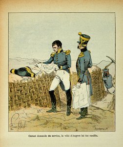 Illustration von Bombled Louis (1862-1927) aus dem Werk „Das Memorial von St. Helena“ von Graf Emmanuel de Las Cases (1766-1842): Lazare Carnot (1753-1823) beauftragte den Dienst, die Stadt Angers wurde ihm anvertraut, Teil der Sammlung