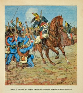 Die Armee der Loire von Eugene Sergent, bekannt als Grenest, illustriert von Louis Bombled (Deutsch-Französischer Krieg; Feldzug von 1870-1871): Schlacht von Vallieres im November 1870, französische Dragoner greifen eine bayerische Kompanie an und nehmen s von Louis Charles Bombled