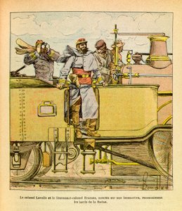 Die Armee des Ostens von Eugene Sergeant, illustriert von Louis Bombled: Im Dezember 1870 erkannten Oberst Lavalle und Oberstleutnant Bramas auf einer Lokomotive die Ufer der Saone