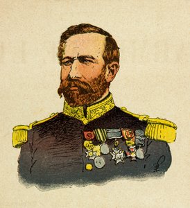 Die östliche Armee von Eugene Sergeant, bekannt als Grenest, illustriert von Louis Bombled (1862-1927) (Französisch-Deutscher Krieg; Feldzug von 1870-1871): Porträt von General Bourbaki (1816-1897), Privatbesitz
