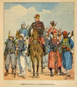 Der Krieg in Madagaskar - Anekdotische Geschichte der französischen Expeditionen von 1885-1895 von Henri Galli dit Galllichet, illustriert von Louis Bombled: General Duchesne mit den Expeditionsstreitkräften von Madagaskar von Louis Charles Bombled