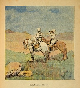 Der Krieg in Madagaskar - Anekdotische Geschichte der französischen Expeditionen von 1885-1895 von Henri Galli, illustriert von Louis Bombled: Militär bei der Aufklärung an der Grenze von Imerina in Madagaskar 1895
