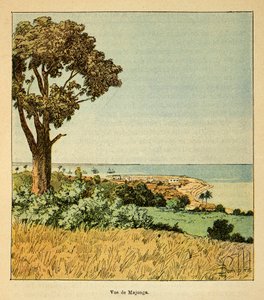 Der Krieg in Madagaskar - Anekdotische Geschichte der französischen Expeditionen von 1885-1895 von Henri Galli dit Galllichet, illustriert von Louis Bombled: Blick auf die Stadt Majunga im 19. Jahrhundert
