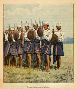Der Krieg in Madagaskar - Anekdotische Geschichte der französischen Expeditionen von 1885-1895 von Henri Galli dit Galllichet (1854-1922), illustriert von Louis Bombled (1862-1927): Wachen der Königin Ranavalona, Privatbesitz
