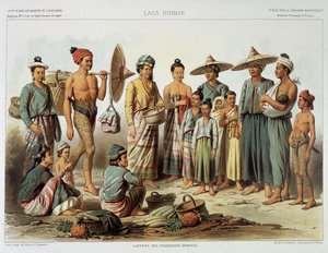 Laotische Bevölkerungen um 1870 in „Reise der Erkundung in Indochina 1866-1868“ von Francis Garnier Paris von Louis Delaporte
