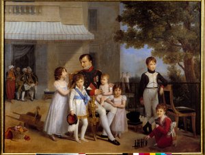 Kaiser Napoleon I. (1769-1821) umgeben von den Kindern seiner Familie auf der Terrasse des Schlosses von Saint Cloud im Jahr 1810. Gemälde von Louis Ducis (1775-1847) 1810 von Louis Ducis