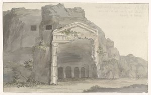 Gräber mit dorischem Giebel in Felsen gehauen in der Umgebung von Syrakus
Reise nach Italien, Sizilien und Malta - 1778 (Serientitel)