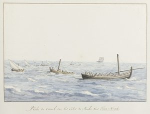 Koraalfischer vor der Küste von Sizilien bei Terra Nuova von Louis Ducros
