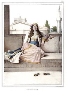 Ein Athener. in „Reise nach Athen und Konstantinopel, oder Sammlung griechischer und osmanischer Porträts, Ansichten und Kostüme, nach der Natur gemalt, lithographiert und koloriert von Louis Dupre (1789-1837), Schüler von David.1825. von Louis Dupré