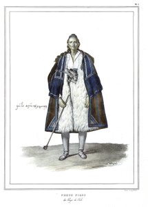 Foto Pikos aus dem Land Suli, in „Reise nach Athen und Konstantinopel, oder Sammlung griechischer und osmanischer Porträts, Ansichten und Kostüme, nach der Natur gemalt, lithographiert und koloriert von Louis Dupre (1789-1837), Schüler von David.1825. von Louis Dupré