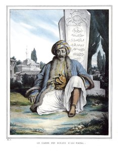 Der Siegelbewahrer von Ali Pascha de Janina (1741-1822), in „Reise nach Athen und Konstantinopel, oder Sammlung griechischer und osmanischer Porträts, Ansichten und Kostüme, nach der Natur gemalt, lithografiert und koloriert von Louis Dupre (1789-1837), Sc