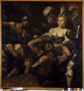 Samson und Dalila: Samson verliert seine Kraft, als Dalila ihr Haar schneidet von Louis Finsonius or Finson