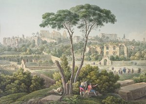 Ansicht des Palatin-Hügels in Rom, mit den Ruinen des Palastes der Cäsaren im Hintergrund von Louis Francois Cassas