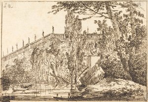 Park mit Terrasse und einer Balustrade mit Statuen