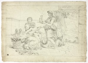 Heilige Familie mit Engel, der einen Krug trägt (recto); Rechte Hälfte der Skizze für Lunette (verso) von Louis Gauffier