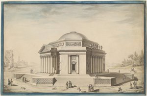 Sechseckiger Tempel in einer italienischen Landschaft von Louis Gustave Taraval